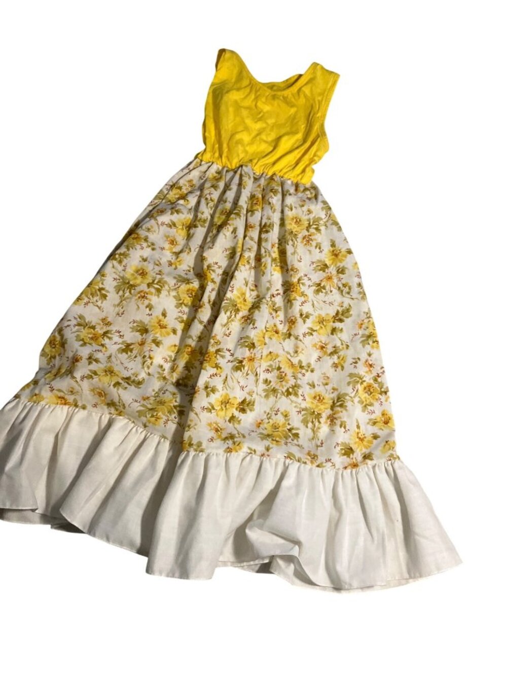 Yellow and White Floral Girls Maxi Dress Handmade with Recyclable Materials